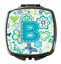 Letter B Flowers and Butterflies Teal Blue Compact Mirror Decorative Travel Makeup Mirror for Women Girls Gifts Pocket Makeup Mirror Folding Handheld