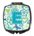 Letter E Flowers and Butterflies Teal Blue Compact Mirror Decorative Travel Makeup Mirror for Women Girls Gifts Pocket Makeup Mirror Folding Handheld