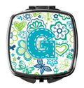 Letter G Flowers and Butterflies Teal Blue Compact Mirror Decorative Travel Makeup Mirror for Women Girls Gifts Pocket Makeup Mirror Folding Handheld