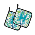 Letter H Flowers and Butterflies Teal Blue Pot Holder Set of 2 Heat Resistant Quilted Hot Pads 7.5 x 7.5 Inch, Insulated Kitchen Trivets for Cooking & Baking