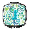 Letter J Flowers and Butterflies Teal Blue Compact Mirror Decorative Travel Makeup Mirror for Women Girls Gifts Pocket Makeup Mirror Folding Handheld