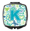 Letter K Flowers and Butterflies Teal Blue Compact Mirror Decorative Travel Makeup Mirror for Women Girls Gifts Pocket Makeup Mirror Folding Handheld