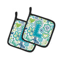 Letter L Flowers and Butterflies Teal Blue Pot Holder Set of 2 Heat Resistant Quilted Hot Pads 7.5 x 7.5 Inch, Insulated Kitchen Trivets for Cooking & Baking