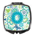Letter O Flowers and Butterflies Teal Blue Compact Mirror Decorative Travel Makeup Mirror for Women Girls Gifts Pocket Makeup Mirror Folding Handheld