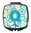 Letter Q Flowers and Butterflies Teal Blue Compact Mirror Decorative Travel Makeup Mirror for Women Girls Gifts Pocket Makeup Mirror Folding Handheld