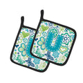 Letter U Flowers and Butterflies Teal Blue Pot Holder Set of 2 Heat Resistant Quilted Hot Pads 7.5 x 7.5 Inch, Insulated Kitchen Trivets for Cooking & Baking