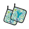 Letter Y Flowers and Butterflies Teal Blue Pot Holder Set of 2 Heat Resistant Quilted Hot Pads 7.5 x 7.5 Inch, Insulated Kitchen Trivets for Cooking & Baking