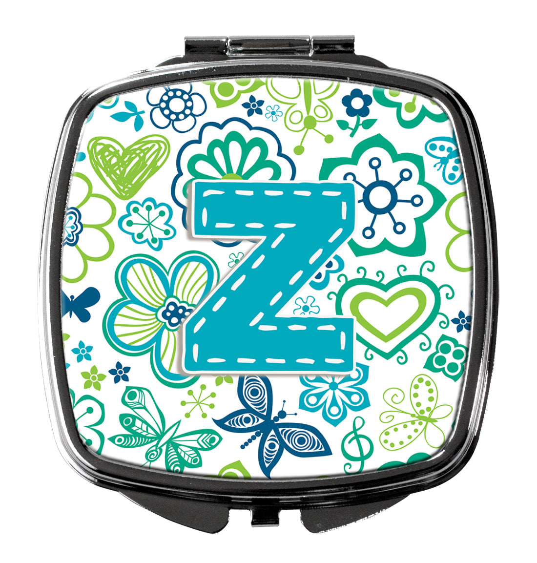 Letter Z Flowers and Butterflies Teal Blue Compact Mirror Decorative Travel Makeup Mirror for Women Girls Gifts Pocket Makeup Mirror Folding Handheld