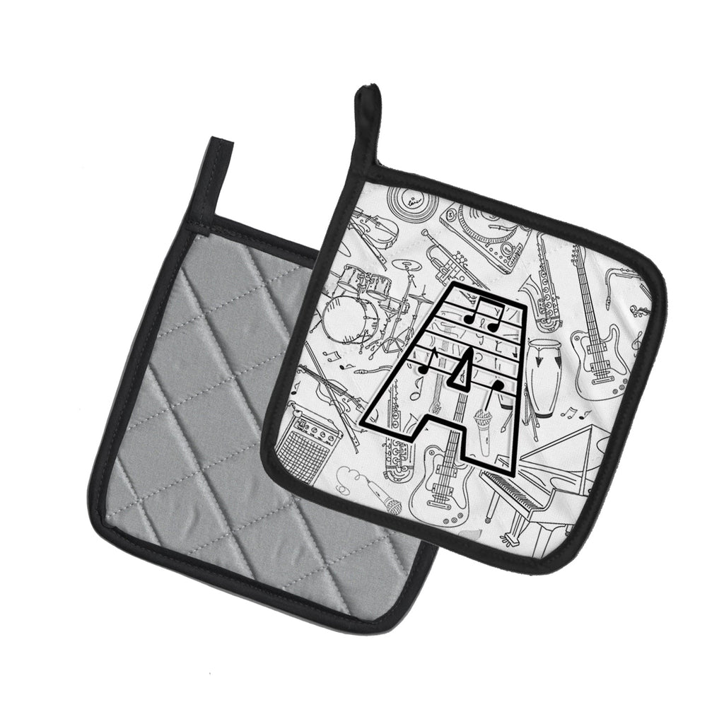 Letter A Musical Note Letters Pot Holder Set of 2 Heat Resistant Quilted Hot Pads 7.5 x 7.5 Inch, Insulated Kitchen Trivets for Cooking & Baking