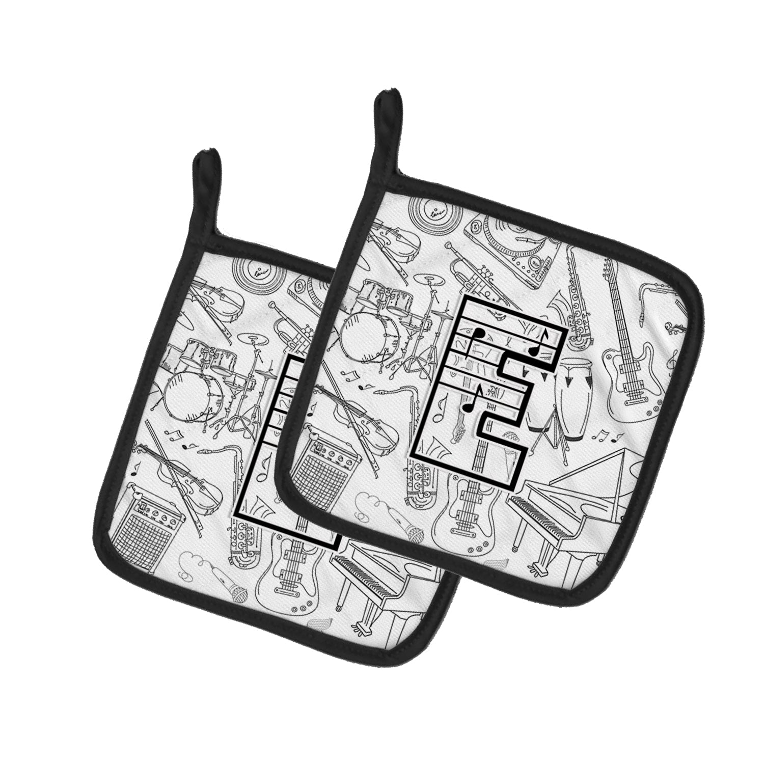 Letter E Musical Note Letters Pot Holder Set of 2 Heat Resistant Quilted Hot Pads 7.5 x 7.5 Inch, Insulated Kitchen Trivets for Cooking & Baking