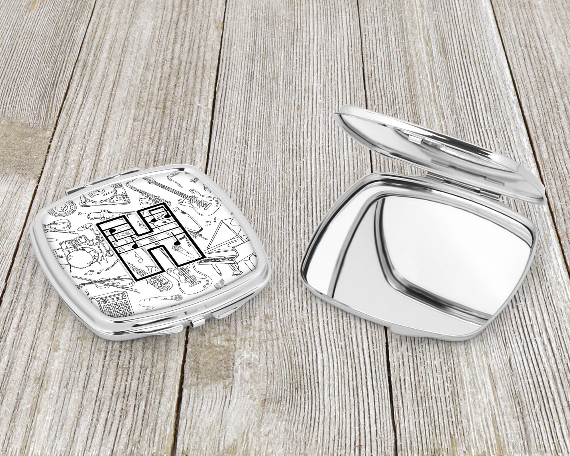 Letter H Musical Note Letters Compact Mirror Decorative Travel Makeup Mirror for Women Girls Gifts Pocket Makeup Mirror Folding Handheld