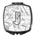 Letter J Musical Note Letters Compact Mirror Decorative Travel Makeup Mirror for Women Girls Gifts Pocket Makeup Mirror Folding Handheld