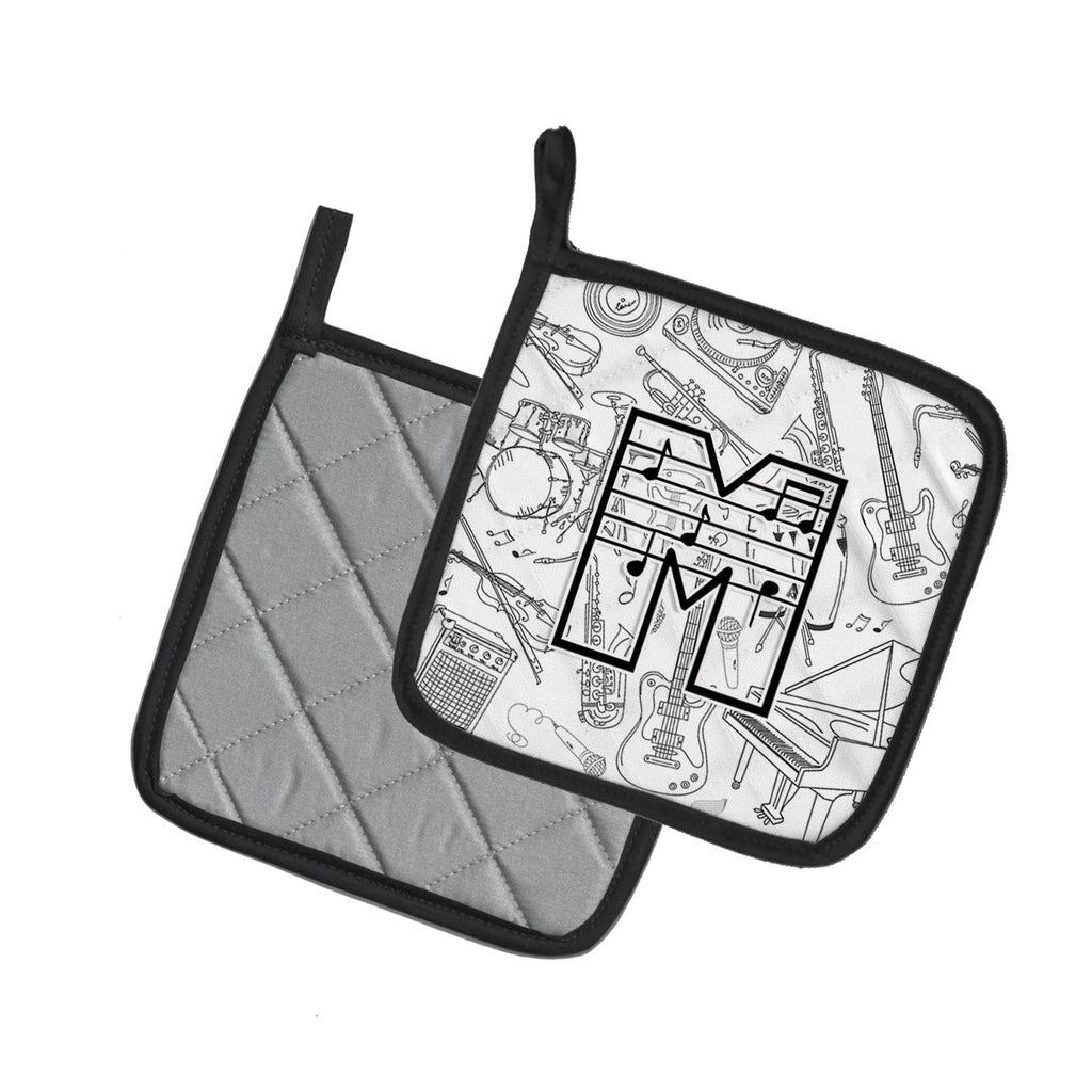 Letter M Musical Note Letters Pot Holder Set of 2 Heat Resistant Quilted Hot Pads 7.5 x 7.5 Inch, Insulated Kitchen Trivets for Cooking & Baking