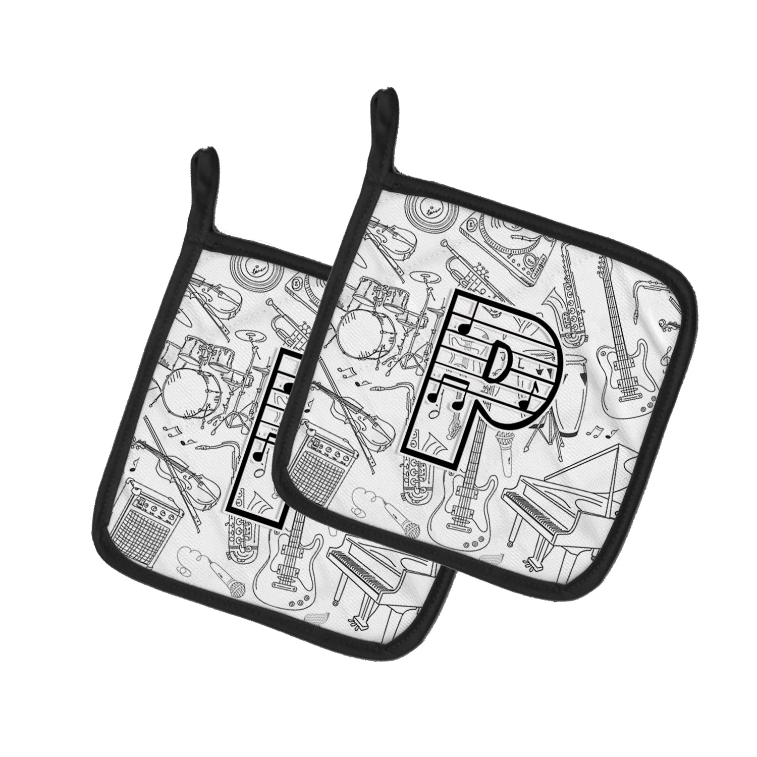Letter P Musical Note Letters Pot Holder Set of 2 Heat Resistant Quilted Hot Pads 7.5 x 7.5 Inch, Insulated Kitchen Trivets for Cooking & Baking