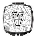 Letter V Musical Note Letters Compact Mirror Decorative Travel Makeup Mirror for Women Girls Gifts Pocket Makeup Mirror Folding Handheld