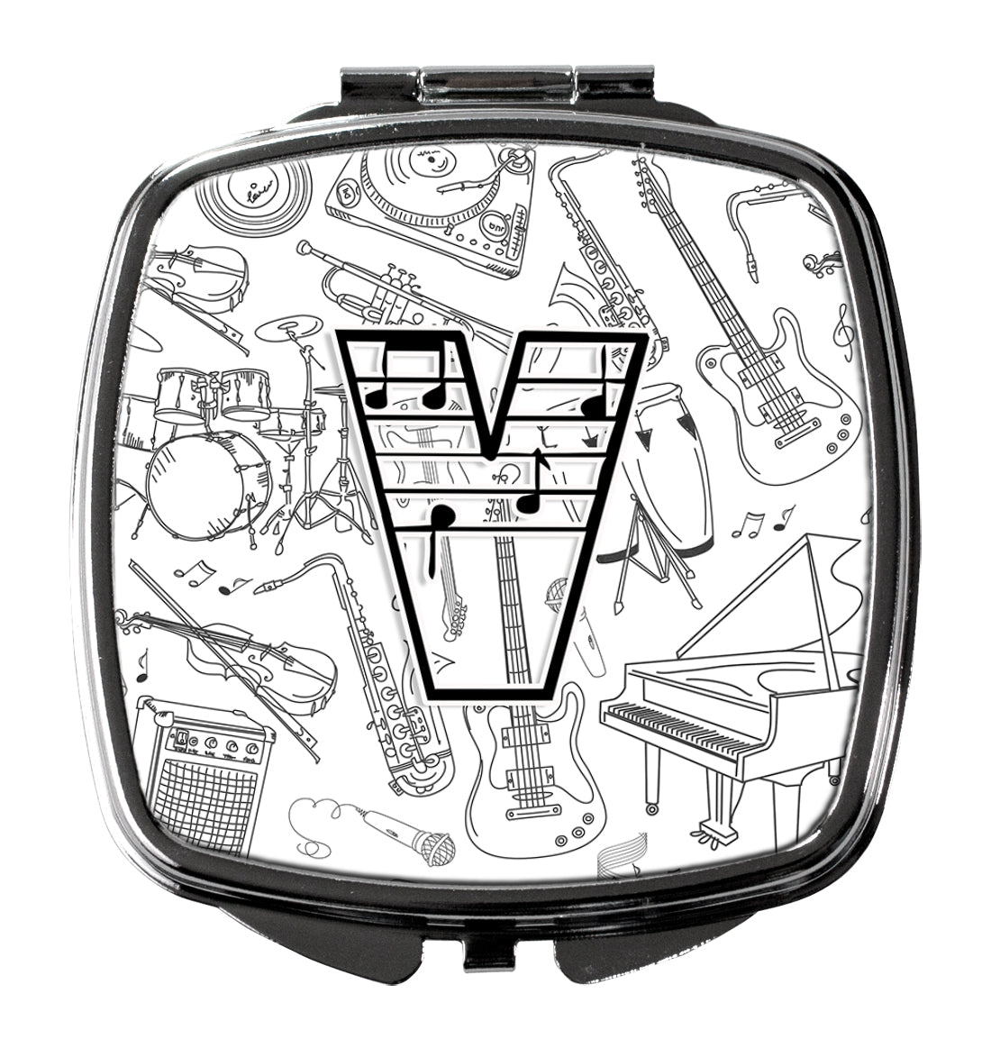 Letter V Musical Note Letters Compact Mirror Decorative Travel Makeup Mirror for Women Girls Gifts Pocket Makeup Mirror Folding Handheld