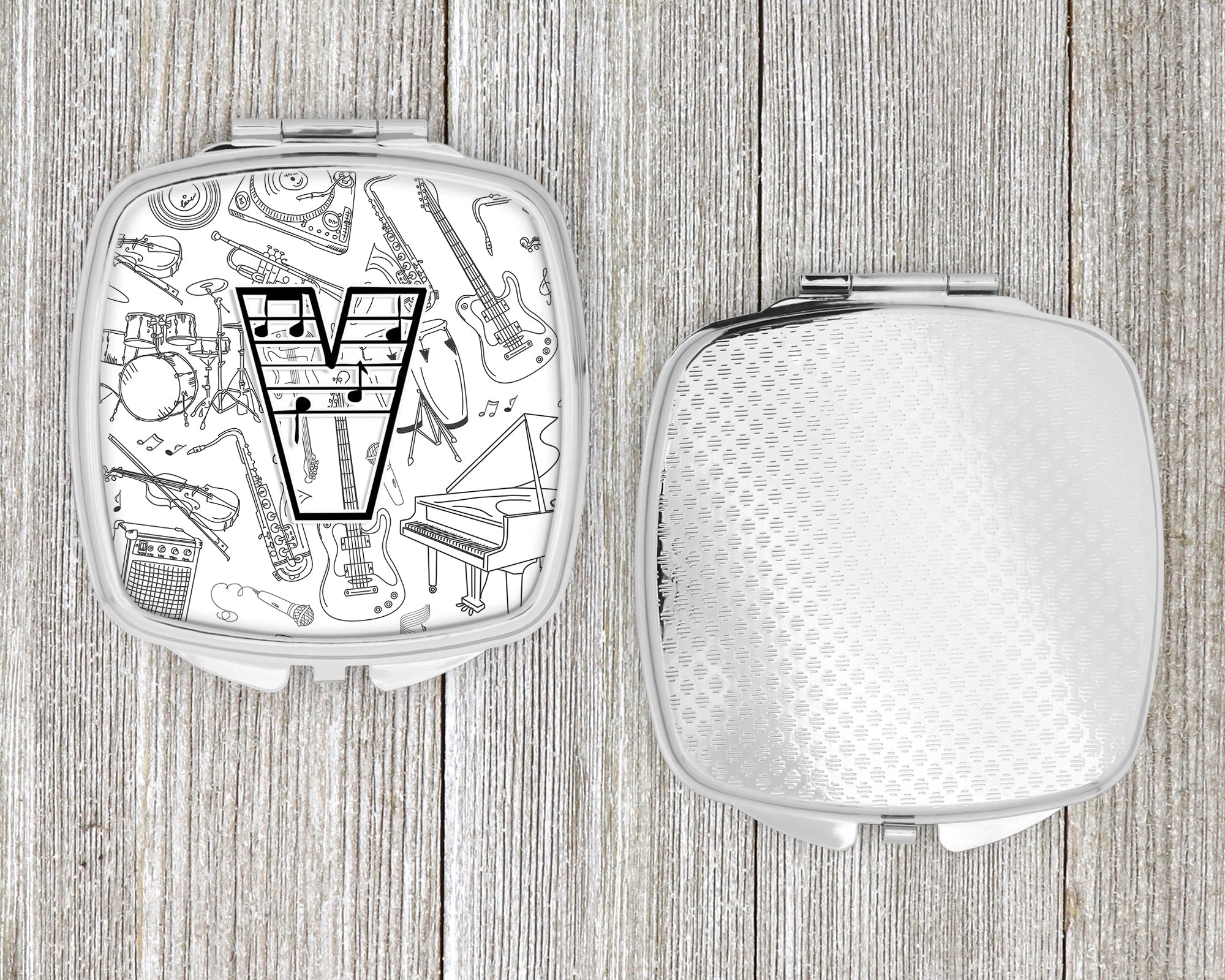 Letter V Musical Note Letters Compact Mirror Decorative Travel Makeup Mirror for Women Girls Gifts Pocket Makeup Mirror Folding Handheld