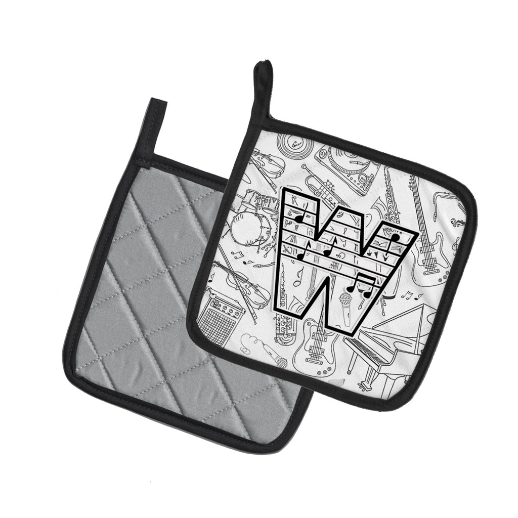 Letter W Musical Note Letters Pot Holder Set of 2 Heat Resistant Quilted Hot Pads 7.5 x 7.5 Inch, Insulated Kitchen Trivets for Cooking & Baking