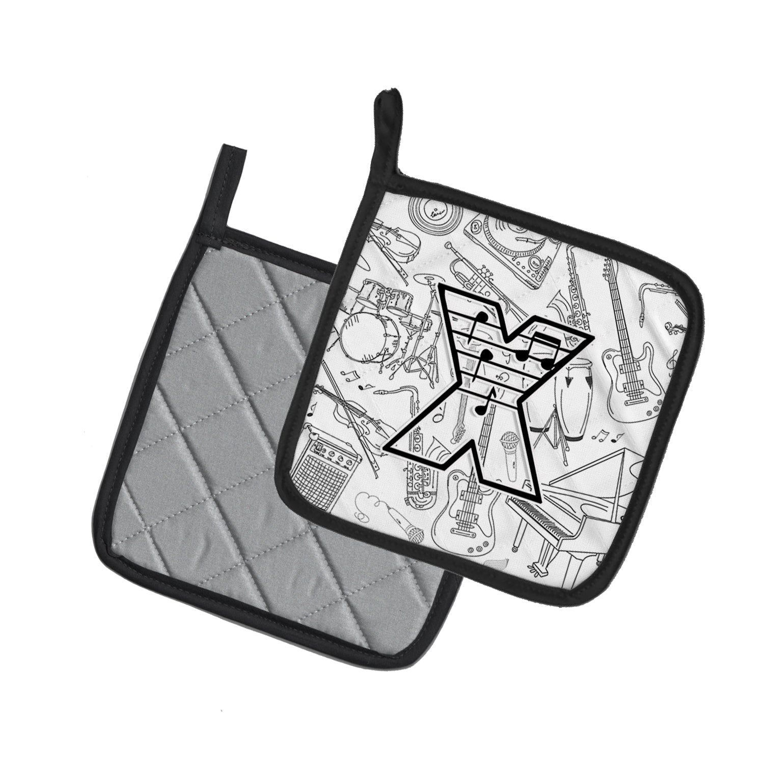 Letter X Musical Note Letters Pot Holder Set of 2 Heat Resistant Quilted Hot Pads 7.5 x 7.5 Inch, Insulated Kitchen Trivets for Cooking & Baking