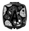 Letter A Day of the Dead Skulls Black Compact Mirror Decorative Travel Makeup Mirror for Women Girls Gifts Pocket Makeup Mirror Folding Handheld
