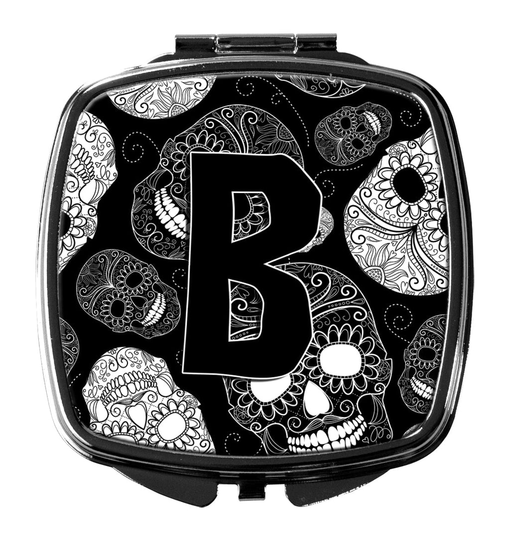 Letter B Day of the Dead Skulls Black Compact Mirror Decorative Travel Makeup Mirror for Women Girls Gifts Pocket Makeup Mirror Folding Handheld