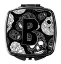 Letter B Day of the Dead Skulls Black Compact Mirror Decorative Travel Makeup Mirror for Women Girls Gifts Pocket Makeup Mirror Folding Handheld