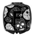 Letter F Day of the Dead Skulls Black Compact Mirror Decorative Travel Makeup Mirror for Women Girls Gifts Pocket Makeup Mirror Folding Handheld