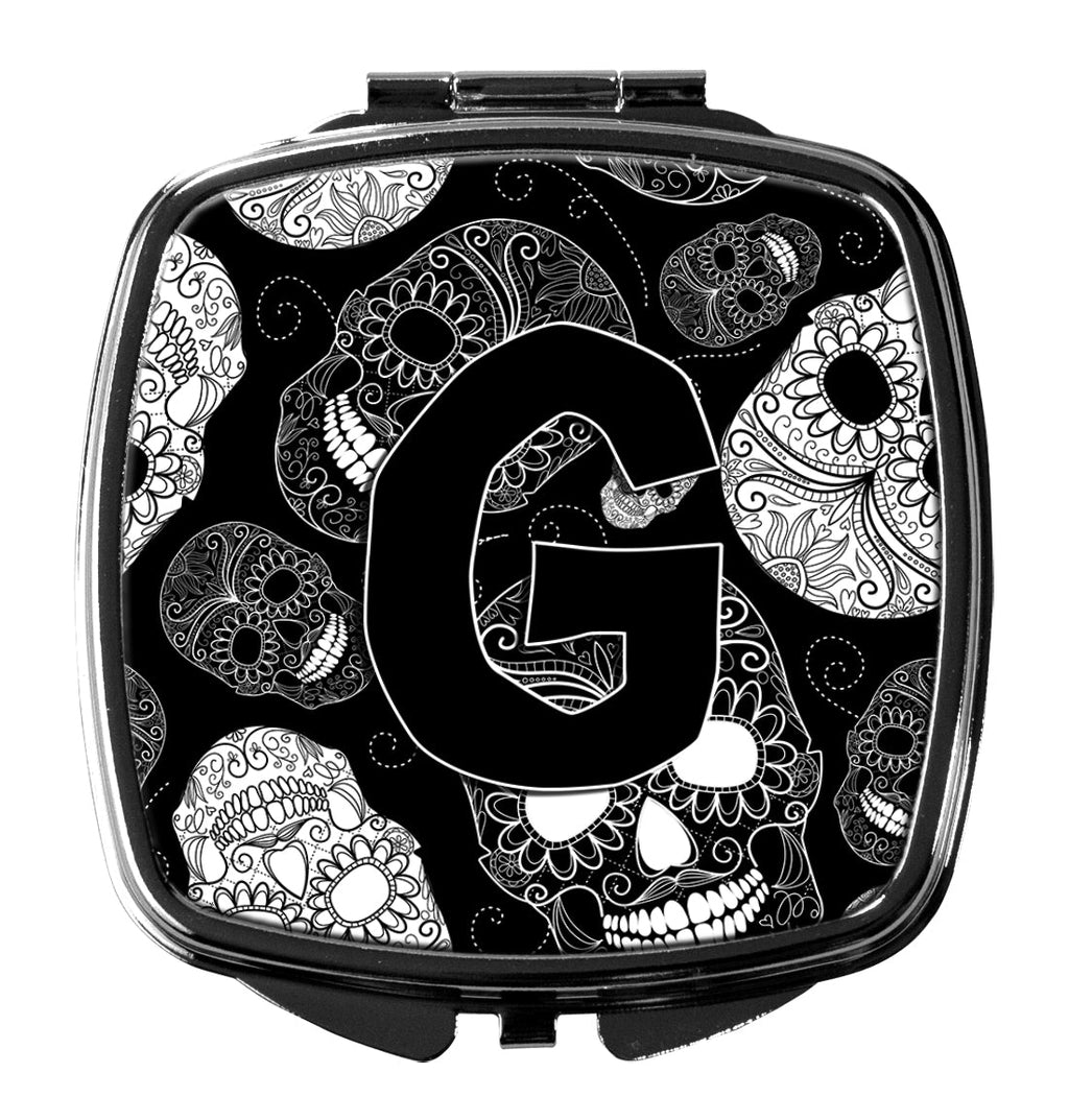Letter G Day of the Dead Skulls Black Compact Mirror Decorative Travel Makeup Mirror for Women Girls Gifts Pocket Makeup Mirror Folding Handheld