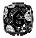 Letter G Day of the Dead Skulls Black Compact Mirror Decorative Travel Makeup Mirror for Women Girls Gifts Pocket Makeup Mirror Folding Handheld