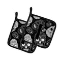 Letter I Day of the Dead Skulls Black Pot Holder Set of 2 Heat Resistant Quilted Hot Pads 7.5 x 7.5 Inch, Insulated Kitchen Trivets for Cooking & Baking