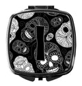 Letter I Day of the Dead Skulls Black Compact Mirror Decorative Travel Makeup Mirror for Women Girls Gifts Pocket Makeup Mirror Folding Handheld