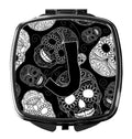 Letter J Day of the Dead Skulls Black Compact Mirror Decorative Travel Makeup Mirror for Women Girls Gifts Pocket Makeup Mirror Folding Handheld