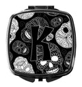 Letter K Day of the Dead Skulls Black Compact Mirror Decorative Travel Makeup Mirror for Women Girls Gifts Pocket Makeup Mirror Folding Handheld