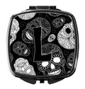 Letter L Day of the Dead Skulls Black Compact Mirror Decorative Travel Makeup Mirror for Women Girls Gifts Pocket Makeup Mirror Folding Handheld