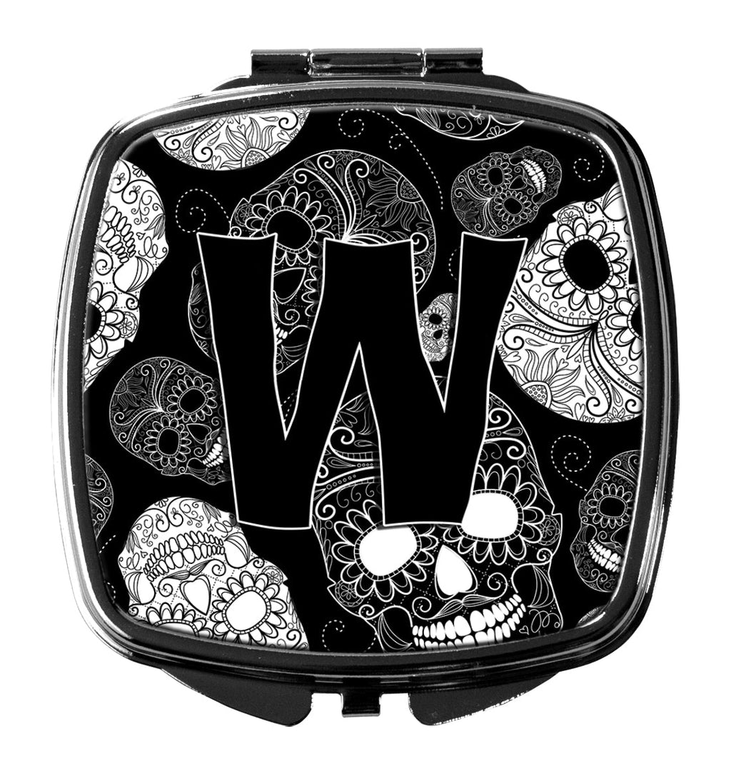 Letter W Day of the Dead Skulls Black Compact Mirror Decorative Travel Makeup Mirror for Women Girls Gifts Pocket Makeup Mirror Folding Handheld