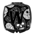Letter W Day of the Dead Skulls Black Compact Mirror Decorative Travel Makeup Mirror for Women Girls Gifts Pocket Makeup Mirror Folding Handheld