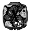 Letter X Day of the Dead Skulls Black Compact Mirror Decorative Travel Makeup Mirror for Women Girls Gifts Pocket Makeup Mirror Folding Handheld