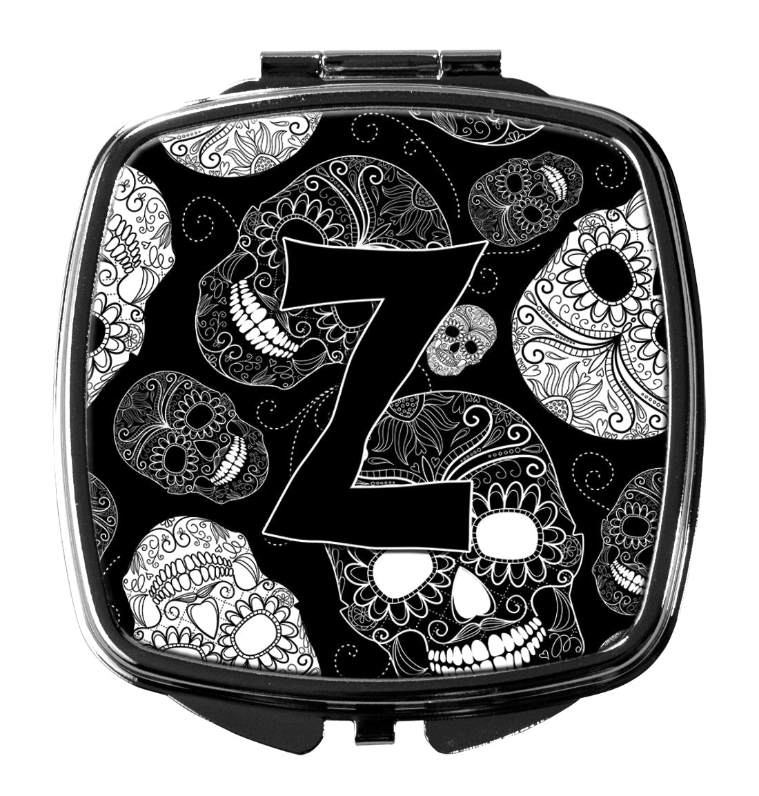 Letter Z Day of the Dead Skulls Black Compact Mirror Decorative Travel Makeup Mirror for Women Girls Gifts Pocket Makeup Mirror Folding Handheld