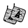 Letter A Moustache Initial Pot Holder Set of 2 Heat Resistant Quilted Hot Pads 7.5 x 7.5 Inch, Insulated Kitchen Trivets for Cooking & Baking