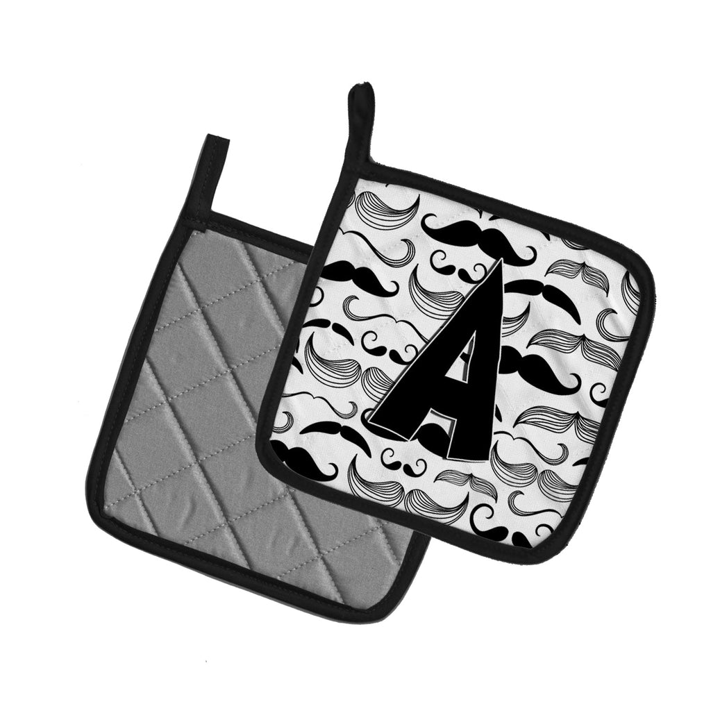 Letter A Moustache Initial Pot Holder Set of 2 Heat Resistant Quilted Hot Pads 7.5 x 7.5 Inch, Insulated Kitchen Trivets for Cooking & Baking