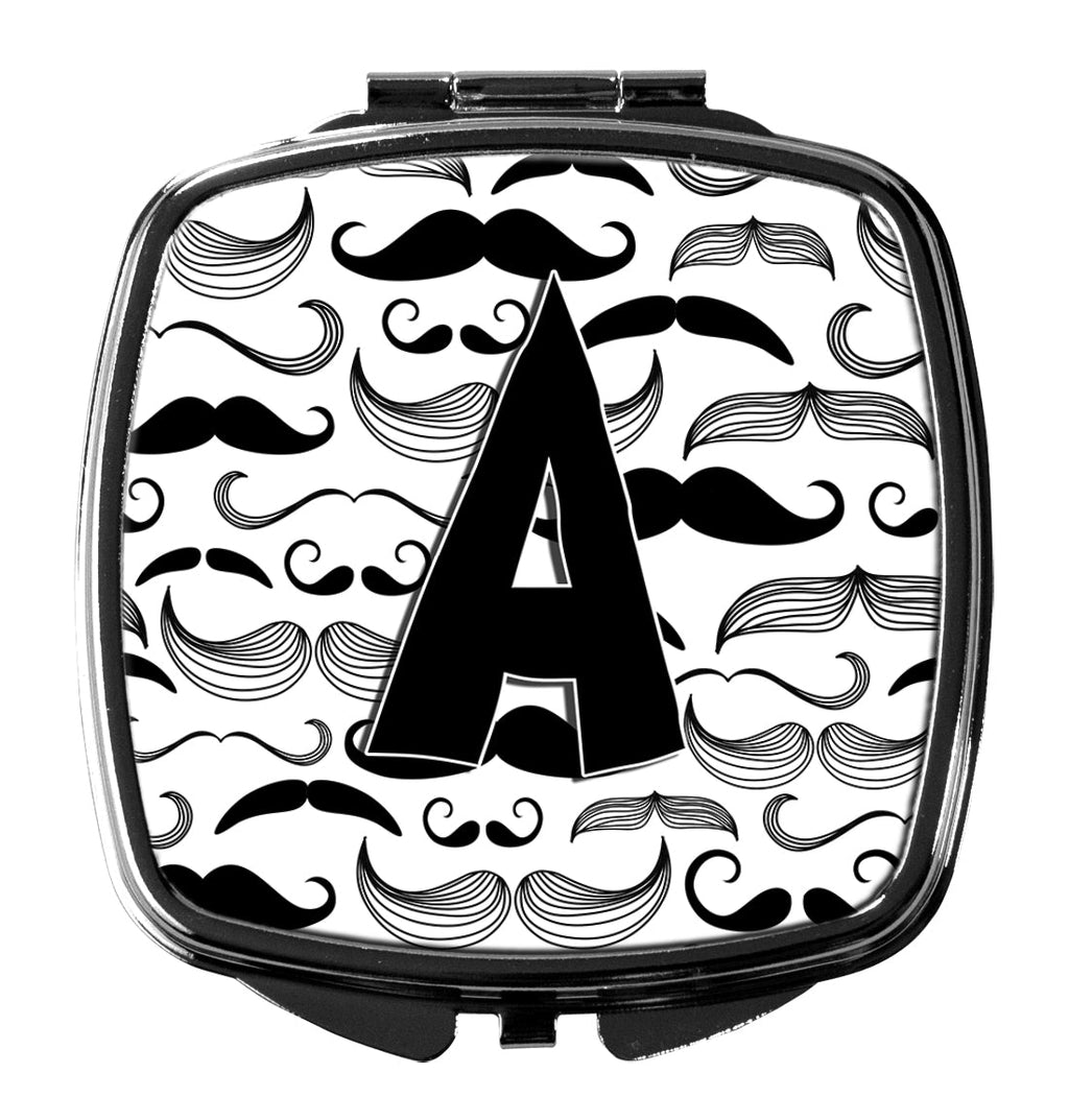 Letter A Moustache Initial Compact Mirror Decorative Travel Makeup Mirror for Women Girls Gifts Pocket Makeup Mirror Folding Handheld