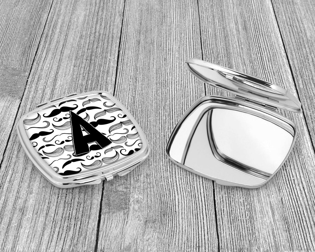 Letter A Moustache Initial Compact Mirror Decorative Travel Makeup Mirror for Women Girls Gifts Pocket Makeup Mirror Folding Handheld