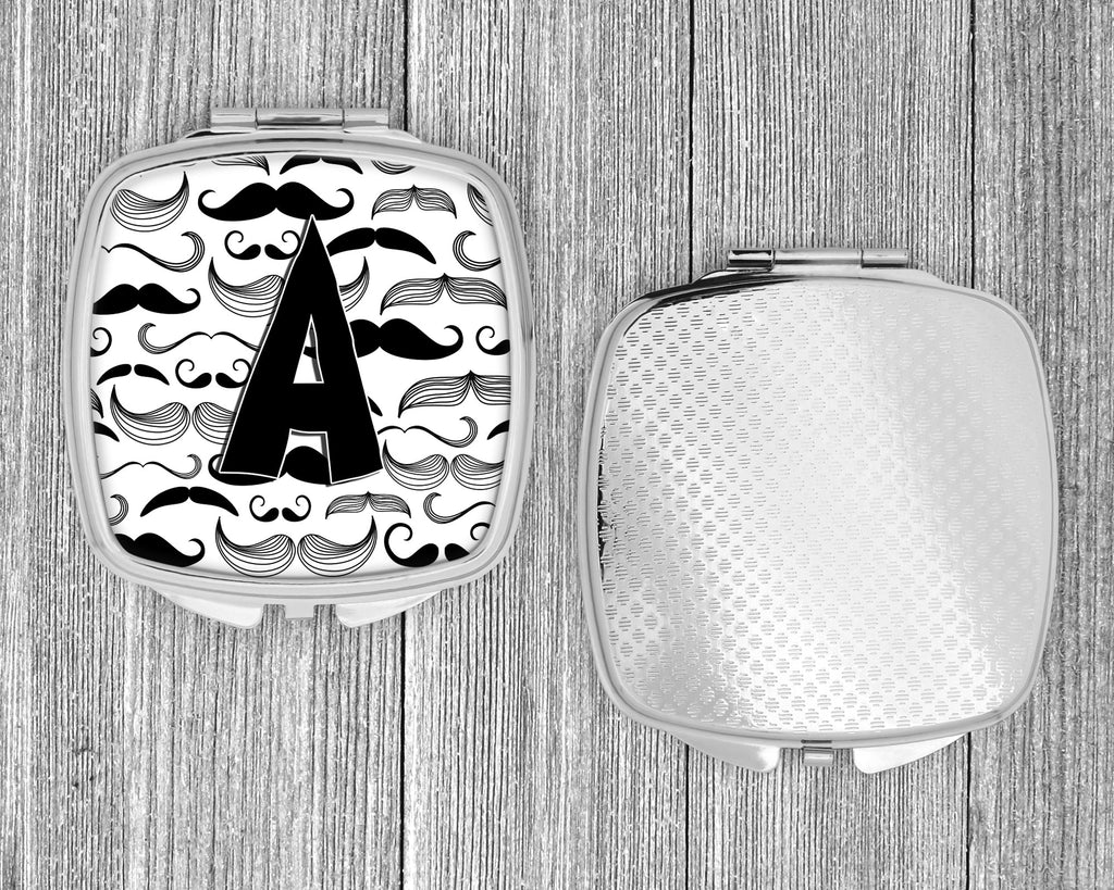 Letter A Moustache Initial Compact Mirror Decorative Travel Makeup Mirror for Women Girls Gifts Pocket Makeup Mirror Folding Handheld