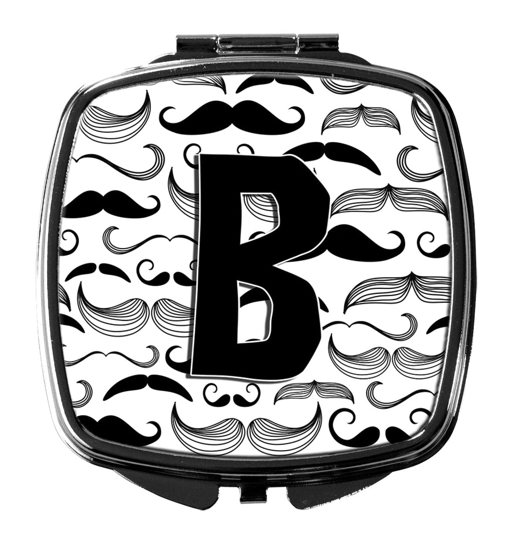 Letter B Moustache Initial Compact Mirror Decorative Travel Makeup Mirror for Women Girls Gifts Pocket Makeup Mirror Folding Handheld