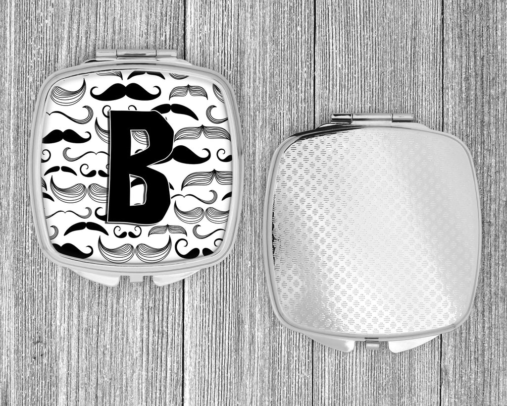 Letter B Moustache Initial Compact Mirror Decorative Travel Makeup Mirror for Women Girls Gifts Pocket Makeup Mirror Folding Handheld