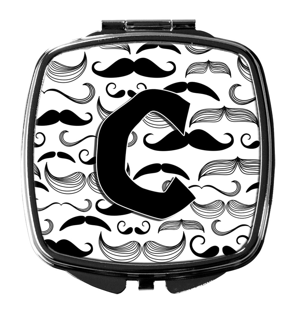 Letter C Moustache Initial Compact Mirror Decorative Travel Makeup Mirror for Women Girls Gifts Pocket Makeup Mirror Folding Handheld