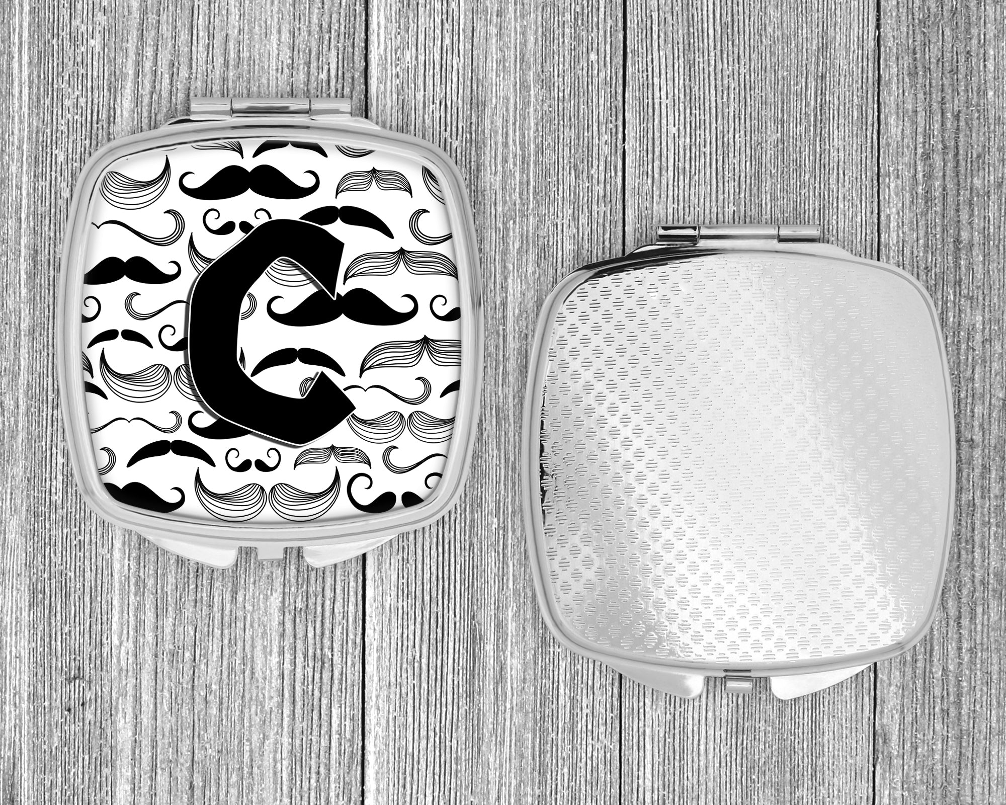 Letter C Moustache Initial Compact Mirror Decorative Travel Makeup Mirror for Women Girls Gifts Pocket Makeup Mirror Folding Handheld