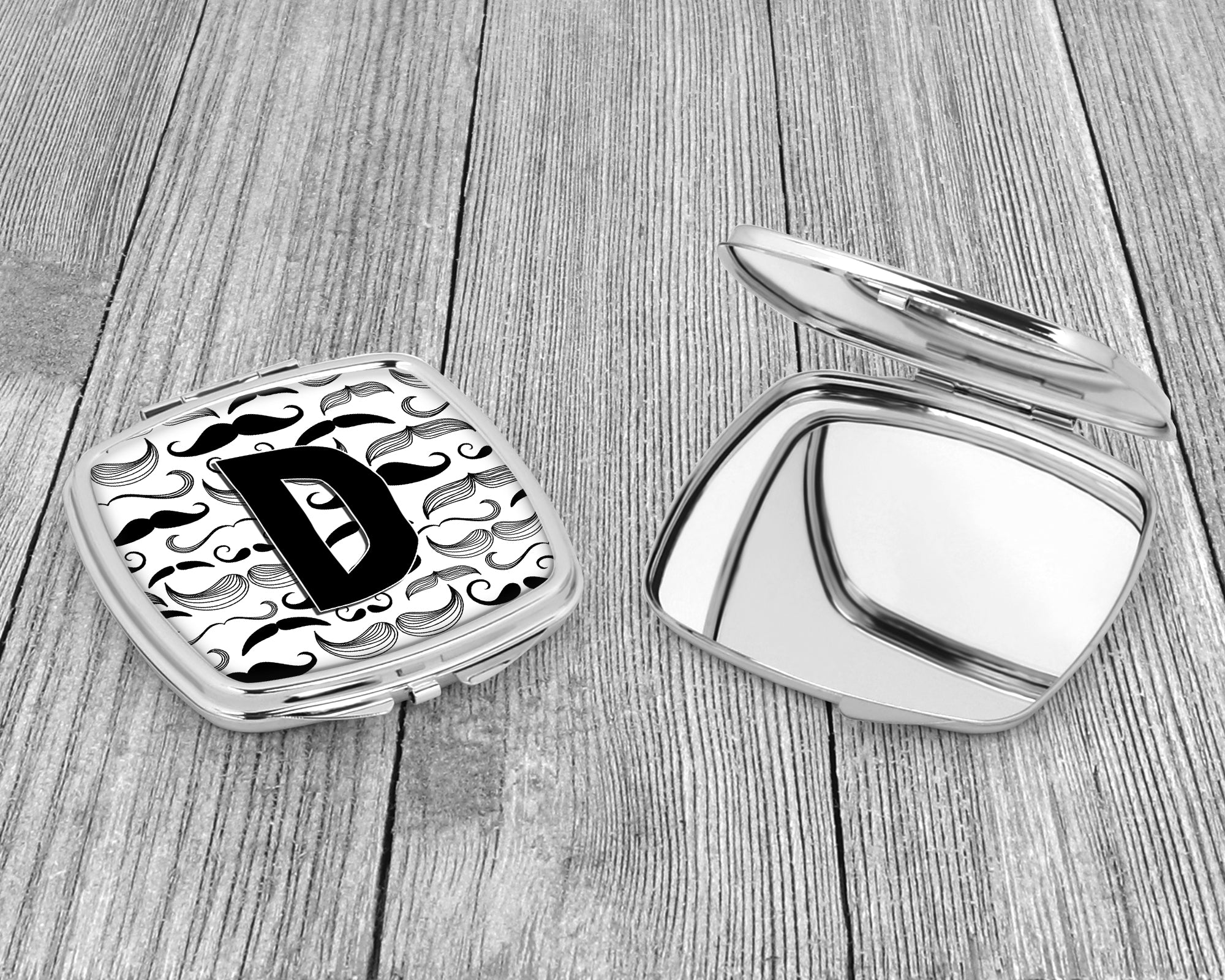 Letter D Moustache Initial Compact Mirror Decorative Travel Makeup Mirror for Women Girls Gifts Pocket Makeup Mirror Folding Handheld
