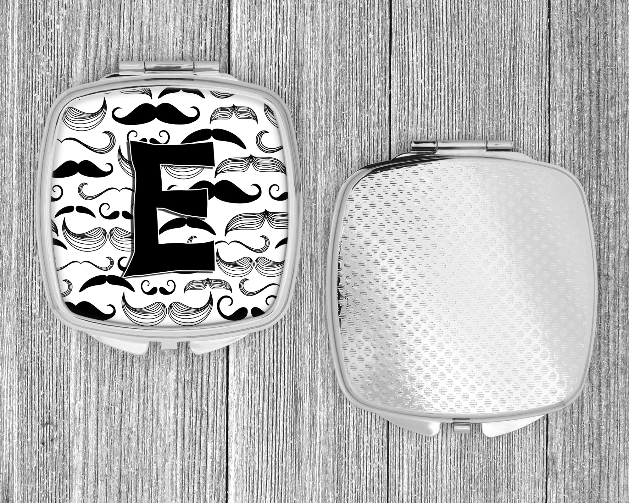 Letter E Moustache Initial Compact Mirror Decorative Travel Makeup Mirror for Women Girls Gifts Pocket Makeup Mirror Folding Handheld
