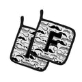 Letter F Moustache Initial Pot Holder Set of 2 Heat Resistant Quilted Hot Pads 7.5 x 7.5 Inch, Insulated Kitchen Trivets for Cooking & Baking
